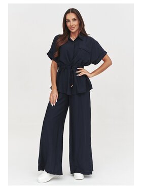 Makadamia Makadamia Komplet bluzka i spodnie C54 Niebieski Loose Fit