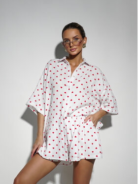 LilaLou LilaLou Komplet bluzka i spodnie Mila Short Biały Regular Fit