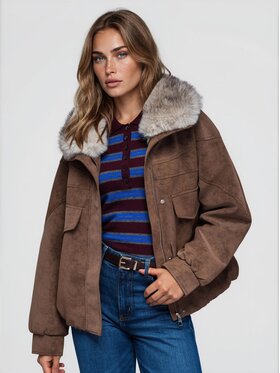 Ombre Ombre Zimní bunda OW-JT-E0009 Hnědá Relaxed Fit