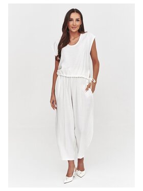 Makadamia Makadamia Komplet bluzka i spodnie C53 Biały Loose Fit