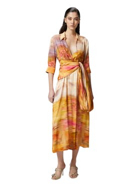 PINKO PINKO Sukienka Rosabella abito satin stampato Beżowy Regular Fit