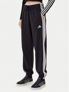 adidas adidas Donji dio trenerke Essentials 3-Stripes Fleece JE1276 Crna Loose Fit