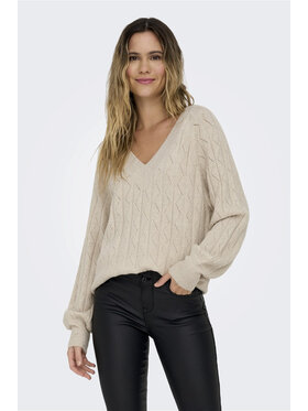 ONLY ONLY Maglione ONLLUCIA LS GLITTER V-NECK KNT Beige V-Neck Fit