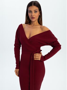 Nudyess Nudyess Sukienka dzianinowa Merapi z prążka Bordowy Fitted Fit