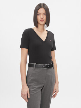 Tommy Hilfiger Tommy Hilfiger T-shirt New Slim Cody V-Neck Ss WW0WW40584 Crna Slim Fit