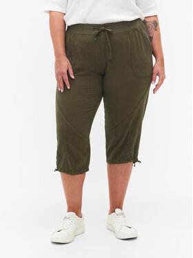 Zizzi Zizzi Riidest püksid J80001J Roheline Loose Fit