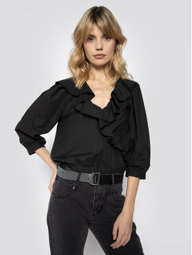 Manila Grace Manila Grace Bluza Con Rouches C141CU Črna Regular Fit