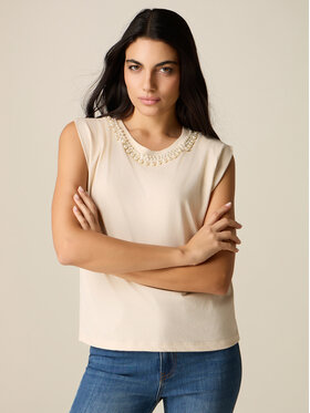 Oltre Oltre T-shirt G00BJ004337N013 Crema Regular Fit