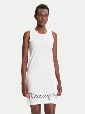 Champion Champion Haljina za svaki dan Script Logo Ribbed Trim 112657 Bijela Regular Fit