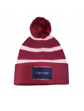 Calvin Klein Calvin Klein Czapka CZAPKA DAMSKA CHUNKY POM POM BEANIE Bordowy