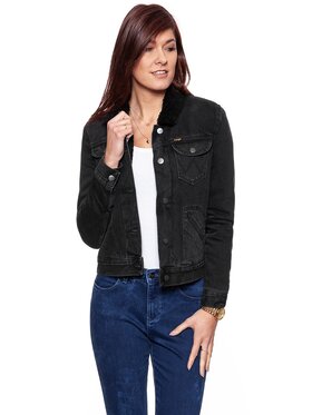 Wrangler Wrangler Kurtka damska DENIM SHERPA JACKET Czarny Regular Fit