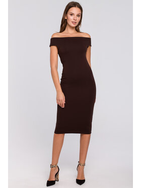 Makover Makover Sukienka dzianinowa K001 Brązowy Regular Fit