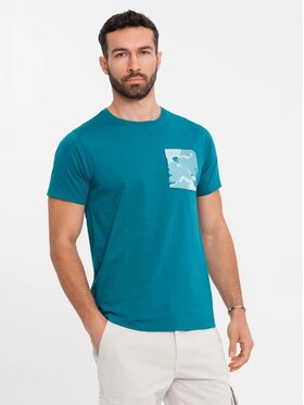 Ombre Ombre T-Shirt OM-TSPT-0228 Turkusowy Regular Fit