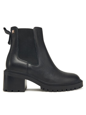 Tommy Hilfiger Tommy Hilfiger Botki Th Leather Chelsea Cleated Heel FW0FW08774 Czarny