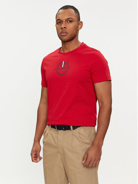 Tommy Hilfiger Tommy Hilfiger T-Shirt Global Stripe MW0MW34388 Czerwony Regular Fit