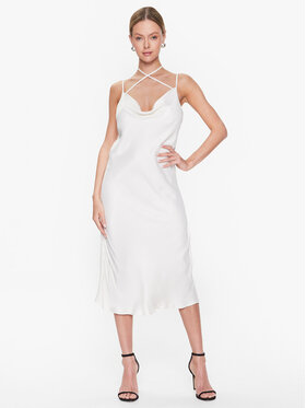Simple Simple Robe de cocktail SUD005 Écru Regular Fit