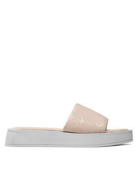Calvin Klein Calvin Klein Šľapky Flatform Slide - Canv Mono HW0HW00893 Béžová