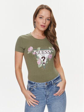 Guess Guess T-Shirt Floral Triangle W4RI28 J1314 Zelená Slim Fit