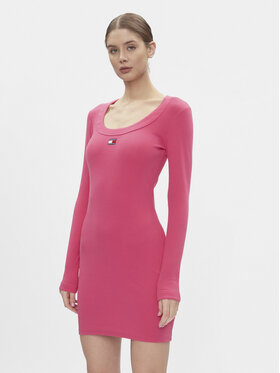 Tommy Jeans Tommy Jeans Rochie tricotată Tjw Badge Rib Bodycon Ls DW0DW17424 Roz Slim Fit
