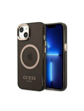 Guess Guess Etui na telefon Gold Outline Translucent MagSafe Czarny