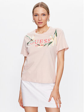 Guess Guess Tricou Logo Flowers W3GI43 JA914 Roz Boxy Fit