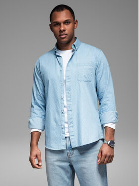Ombre Ombre Koszula jeansowa OM-SHDS-0179 Niebieski Regular Fit