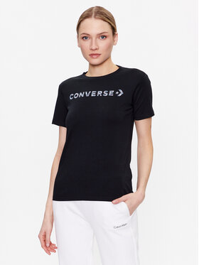 Converse Converse Marškinėliai Wordmark 10024545-A03 Juoda Slim Fit
