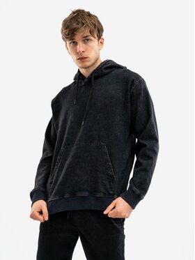 Jigga Wear Jigga Wear Bluza Bluza Z Kapturem Męska Marmurkowa Czarna Jigga Wear Mini Haft Logo Denim XL Czarny Regular Fit