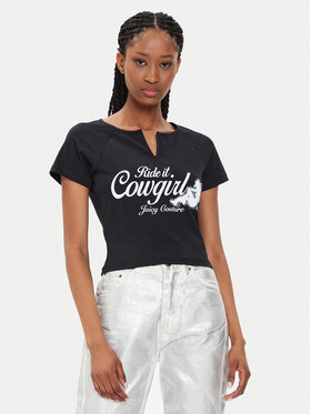 Juicy Couture Juicy Couture Tricou Ride A Cowgirl JCWCT23333 Negru Slim Fit