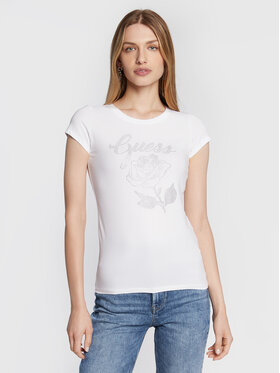 Guess Guess T-Shirt Rose Logo W2BI29 KA0Q3 Biały Slim Fit