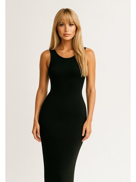 Nudyess Nudyess Sukienka dzianinowa Lanzarotte Maxi z prążka Czarny Fitted Fit