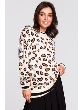 BeWear BeWear Sweter bk029 Model 2 Biały Baggy Fit