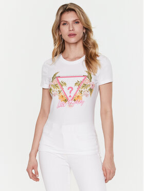 Guess Guess T-Shirt Triangle Flowers W3GI41 J1314 Biały Slim Fit