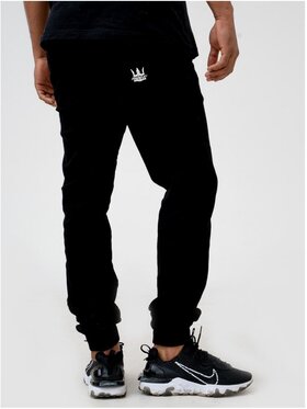 Jigga Wear Jigga Wear Spodnie materiałowe Jogger Jigga Crown Stitch Czarne i Białe z Korona 3XL Czarny Regular Fit