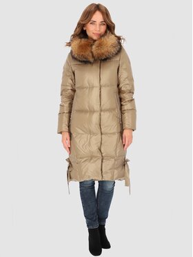 Perso Perso Zimný kabát z kapturem Béžová Slim Fit