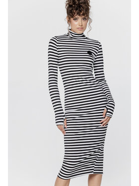 Pilawski Pilawski Sukienka dzianinowa SUKIENKA MIDI W PASKI Czarny Slim Fit