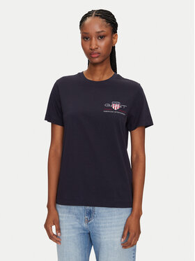 Gant Gant T-Shirt Bisiklet Yaka 4200277 Granatowy Regular Fit