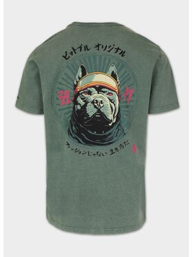 PITBULL PITBULL T-Shirt Koszulka męska Denim Washed MT. FUJI 3XL Zielony Regular Fit