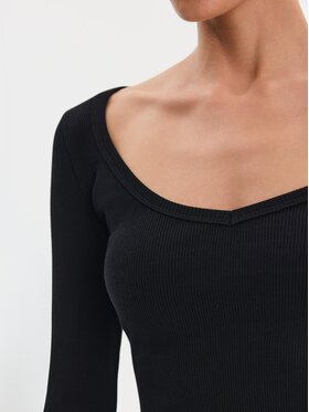 Nudyess Nudyess Top Alba z prążka Czarny Slim Fit