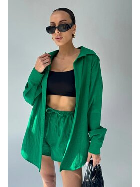 Chiara Wear Chiara Wear Komplet koszula i szorty materiałowe Komplet damski SUMMER Zielony Oversize