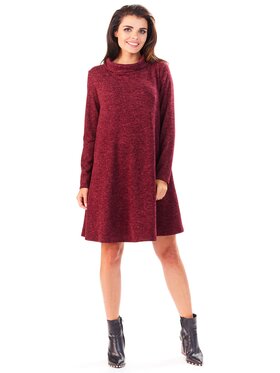 Awama Awama Sukienka dzianinowa A198 Bordowy Basic Fit