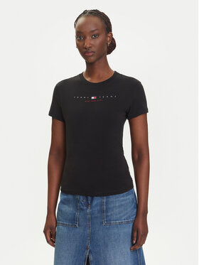 Tommy Jeans Tommy Jeans T-krekls Linear DW0DW21422 Melns Slim Fit