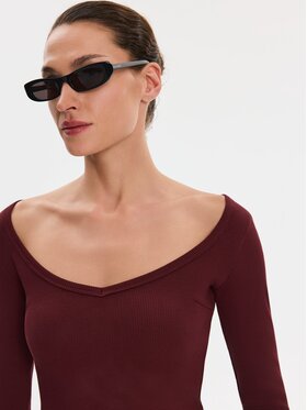 Nudyess Nudyess Top Alba z prążka Bordowy Slim Fit