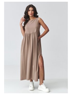 Makadamia Makadamia Sukienka codzienna M932 Brązowy Loose Fit