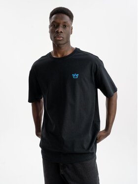 Jigga Wear Jigga Wear T-Shirt Koszulka Z Krótkim Rękawem Oversize Męska Czarna / Niebieska Jigga Wear Simple Crown 2XL Czarny Oversize