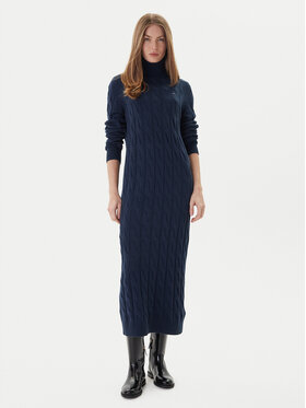 Tommy Hilfiger Tommy Hilfiger Плетена рокля WW0WW46429 Тъмносин Slim Fit