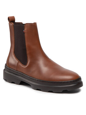 Tommy Hilfiger Tommy Hilfiger Sztyblety Comfort Hilfiger Leather Chelsea FM0FM04193 Brązowy