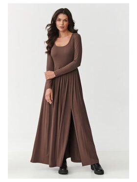 Makadamia Makadamia Sukienka codzienna M896 Brązowy Flared Fit