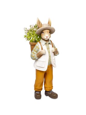 MIAhome MIAhome Figurka królik OGRODNIK z plecakiem i kwiatami Kolorowy