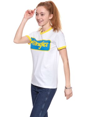 Wrangler Wrangler T-Shirt B&Y RINGER TEE Biały Regular Fit
